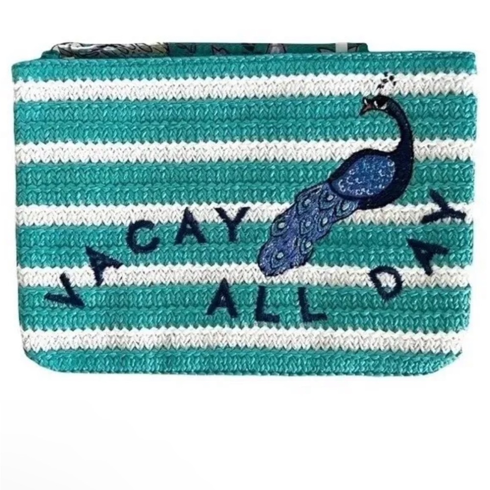 Vera Bradley Peacock Garden Vacay All Day Straw Beach Wristlet Clutch Bag NWT